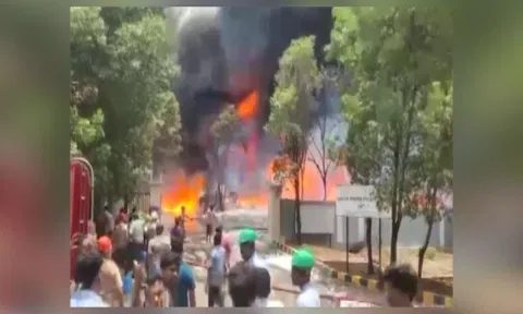 Visuals of the fire in Anakapalli, Vishakapatnam (ANI)
