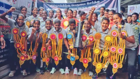 The Tamil Nadu team members and staff on cloud nine upon arrival on Sunday