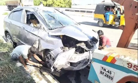 The mangled remains of the car in which the family travelled
