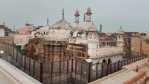 A view of Kashi Vishwanath Temple Dham and Gyanvapi Masjid complex in Varanasi 