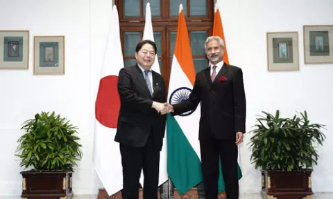 Japanese Foreign Minister Yoshimasa Hayashi with External Affairs Minister S. Jaishankar