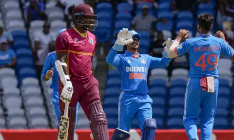 India thrash West Indies by 200 runs in third ODI to win series (AP)