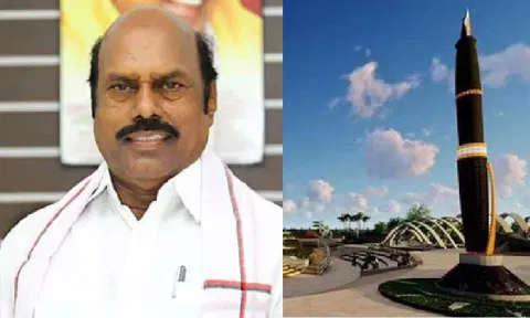 State PWD minister E V Velu; Pen Memorial statue