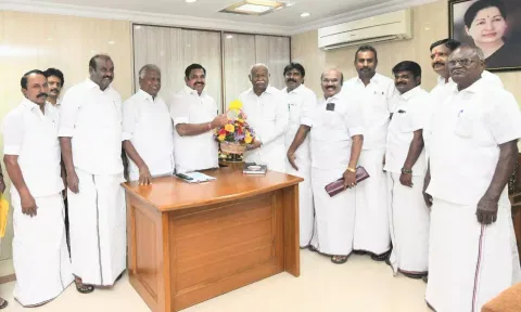 EPS welcomes Anwar Raja at the party headquarters in the presence of senior party functionaries
