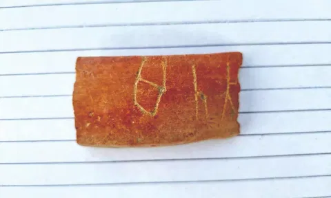 An artefact unearthed at Vadakkupattu excavation site in Kancheepuram.