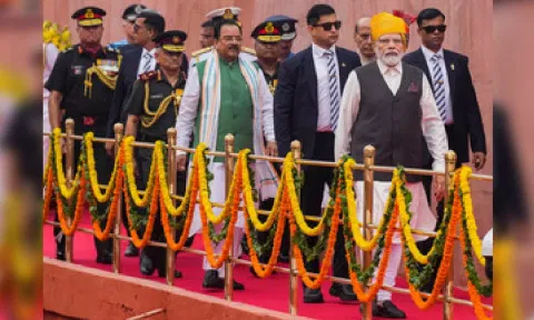 Prime Minister Narendra Modi arrives at Red Fort for Independence Day Celebration (PTI)