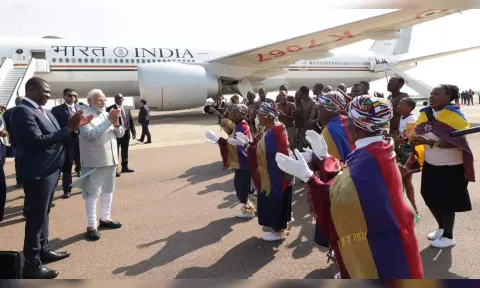 Prime Minister Narendra Modi arrives in Johannesburg on August 22 to attend the 15th BRICS summit in South Africa. (X/@MEAIndia)