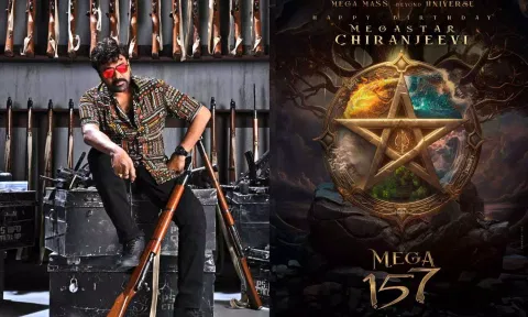 Megastar Chiranjeevi; Poster of 'Mega 157' (Twitter)