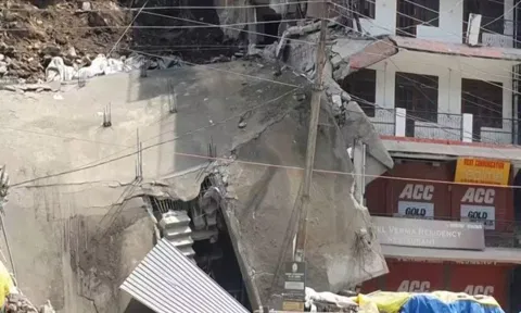 Properties reduced to rubble in Anni town of landslide-hit Kullu district (ANI)