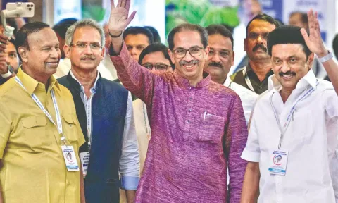 DMK president Stalin with Sena (UBT) leader Uddhav Thackeray ahead of the meeting