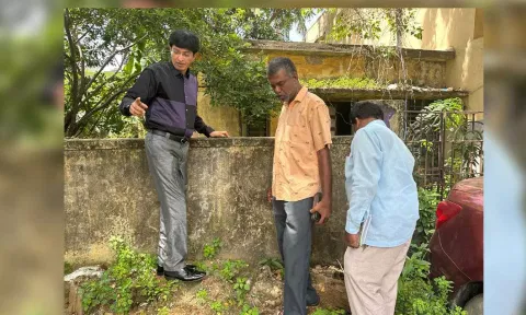 Chennai Corporation Commissioner J Radhakrishnan on Sunday inspected an abandoned house turned into a dumping ground in Manali New Town. (X/@chennaicorp)
