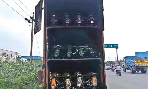 The vehicles damaged in the fire