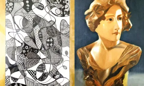 Lekha Hetal’s work (L), Oil painting by Zoya Parveen (R)