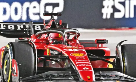 Ferrari’s Charles Leclerc during the second practice at Singapore F1