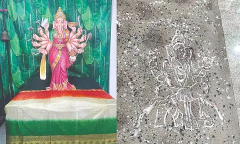 International millet year theme; Carving of Vinayagar on moon's surface