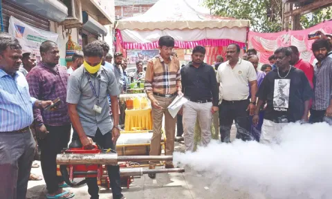 GCC commissioner J Radhakrishnan inspects mosquito control drive at Wall Tax Road on Sunday