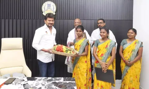 TN Youth Welfare & Sports Minister Udhayanidhi Stalin gifted a smartphone along with a cash prize of Rs 25,000 to each of the three newly appointed women archakars (priests) on Monday.