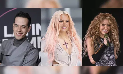 Édgar Barrera, Karol G and Shakira. (AP)