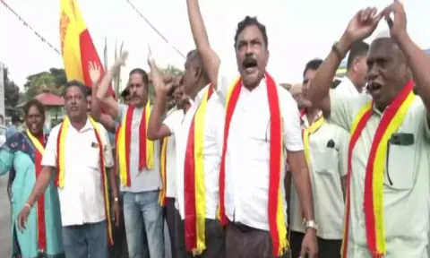 Protest against release of Cauvery water to Tamil Nadu (ANI)