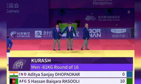 Dhopaokar lost 0-10 by 'khalol', a term used in Kurash for a convincing win.