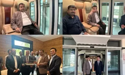 Nitin Gadkari took test ride of sky bus in Sharjah (Images: X/Nitin Gadkari)