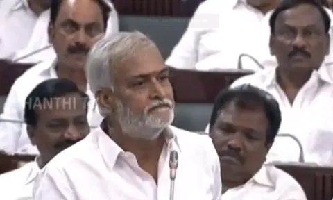 TN HR&CE Department Minister P K Sekar Babu speaking in the State Assembly on Monday. (Daily Thanthi)
