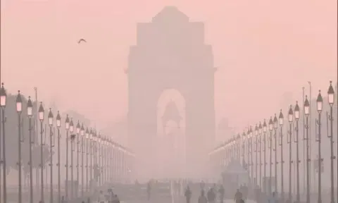 A foggy morning at Delhi's Kartavya Path on Wednesday