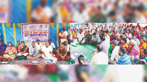 Tirupattur Collector D Baskara Pandian addressing a gram sabha meeting in Girisamudram in Alangayam panchayat Union recently