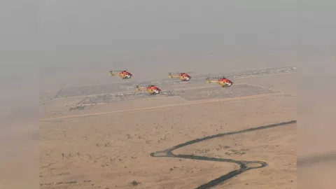 IAF Sarang Helicopter team at Dubai Air Show (Photo/ X@IAF_MCC)