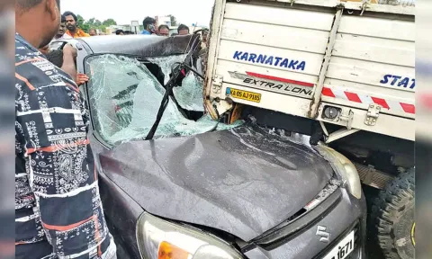 Mangled car and the van seen after the accident