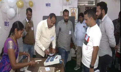 Visuals from a polling booth in Telangana's Banjara Hills. (ANI)