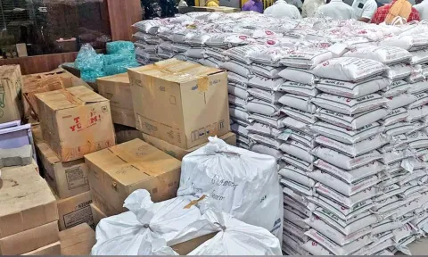 Relief materials collected by the AIADMK in Vellore