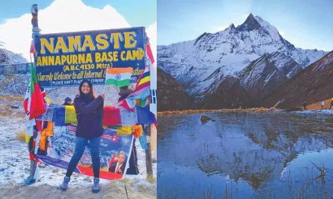 Lavina at the Annapurna Base Camp; Captured by Lavina during her trip to Nepal