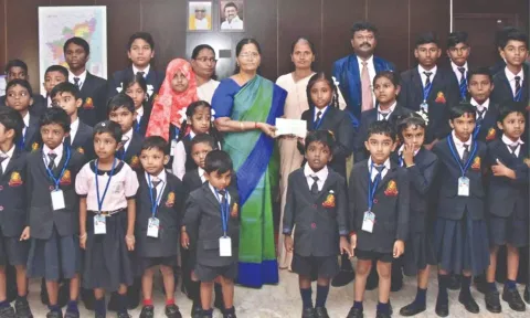 Students from a private school from Perambalur donated a fund of Rs 25,000 to CM's Relief Fund.