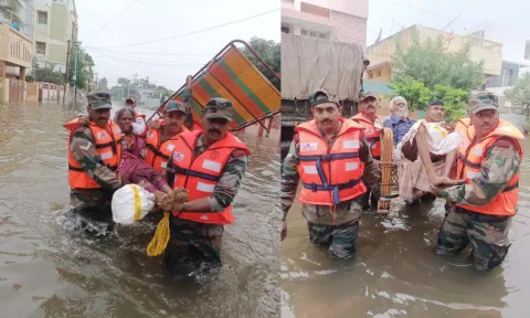  Indian Army Column rescuing people from the flood