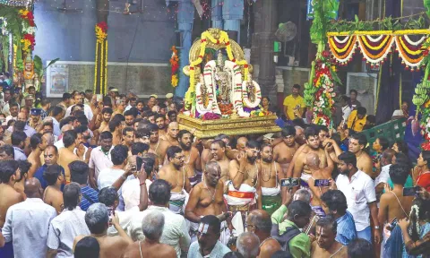 Devotees at Parthasarathy Perumal Temple in Triplicane on Vaikunta Ekadasi day, on Saturday.