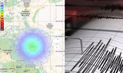 The epicenter of the earthquake was found to be at latitude 34.73 and longitude 77.07. (ANI)