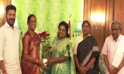 Telangana CM Revanth Reddy, Speaker and other officials call on Governor (ANI)