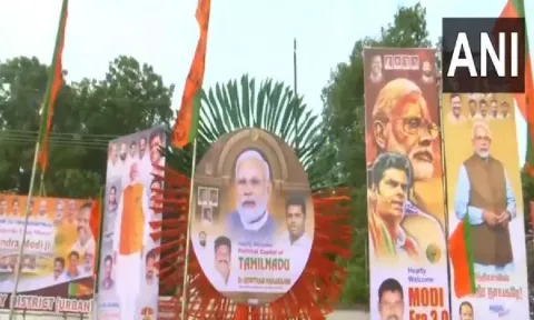 BJP banners dotting the roads in Tiruchirappalli, Tamil Nadu