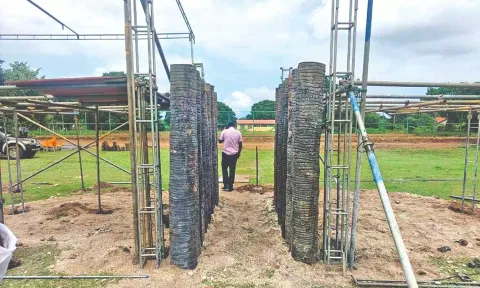 Vadivasal being readied for the first jallikattu event in Sri Lanka