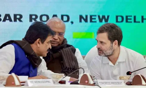  KC Venugopal, Mallikarjun Kharge, and Rahul Gandhi (ANI)