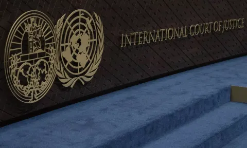 Logo of International Court of Justice. AP