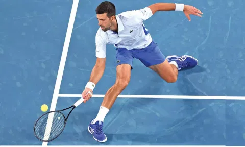 Novak Djokovic in action during his first round match on Sunday