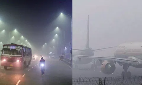 Visibility issues on Sunday morning plagued denizens and flyers on Bhogi