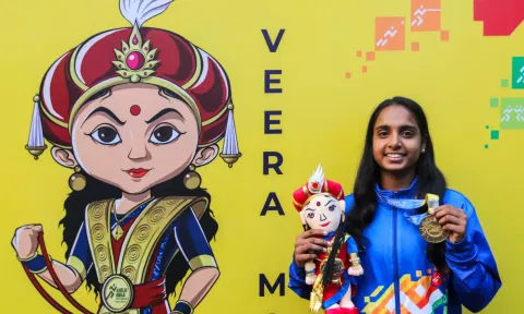 Pooja Arthi is all smiles after her gold medal win