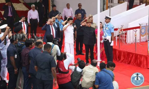TN Governor R N Ravi unfurled the tricolor national flag near the labour statue on the Marina beachfront on Friday. (Photo credit: Manivasagan N))