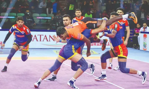Action during UP Yoddhas and U Mumba in the PKL on Saturday