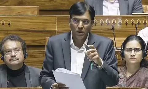 Union Minister Mansukh Mandaviya speaks in the Lok Sabha during the Budget session of Parliament, in New Delhi on Friday. (PTI) 