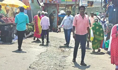 A dug up road in Tambaram