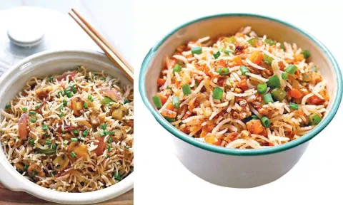 (L to R)Mushroom Fried Rice; Schezwan Egg Fried Rice